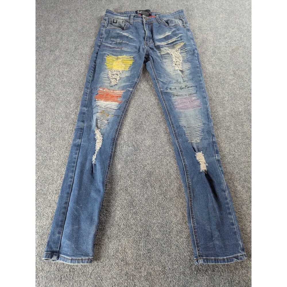 Switch Remarkable Jeans Mens 30X32 Blue Slim Taper Graphic Hip Hop Streetwear